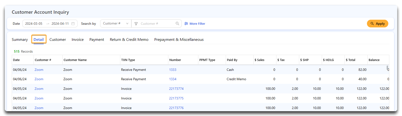 How do I view customer transactions?